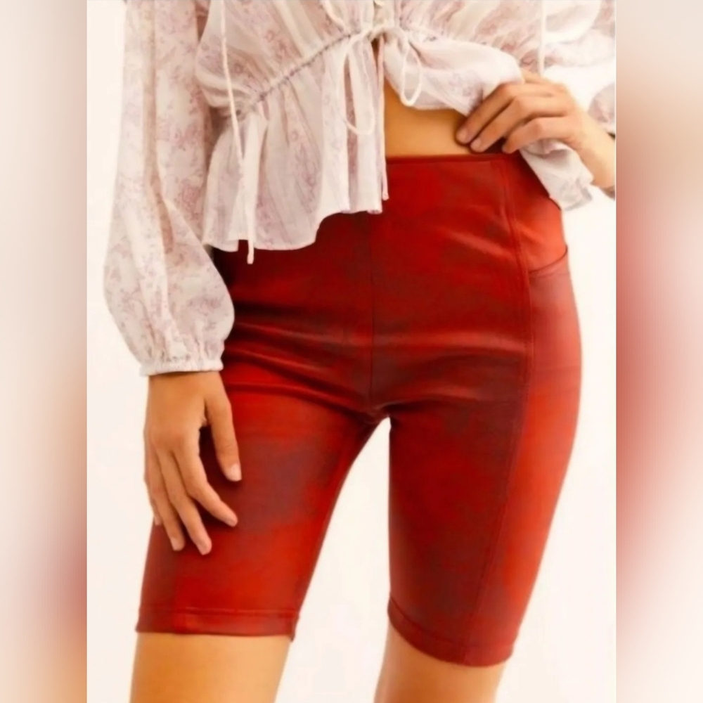 Free People Heatwave Faux Suede Biker Shorts Size Large  Burnt Red